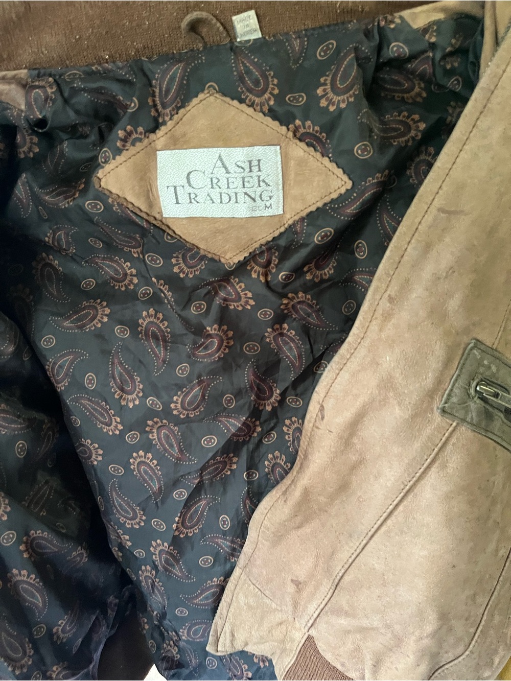 Ash Creek Trading Suede Bomber Jacket in Light Brown